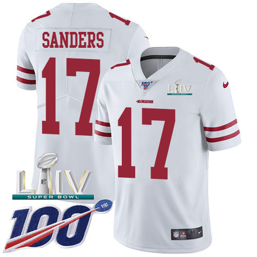 San Francisco 49ers Nike 17 Emmanuel Sanders White Super Bowl LIV 2020 Youth Stitched NFL 100th Season Vapor Limited Jersey